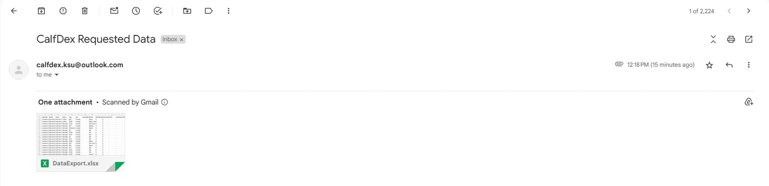 Sample email from CalfDex